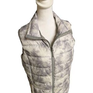 Eddie Bauer Puffer Vest Jacket EB650 Women's L Down Insulated Gray Camo Packable